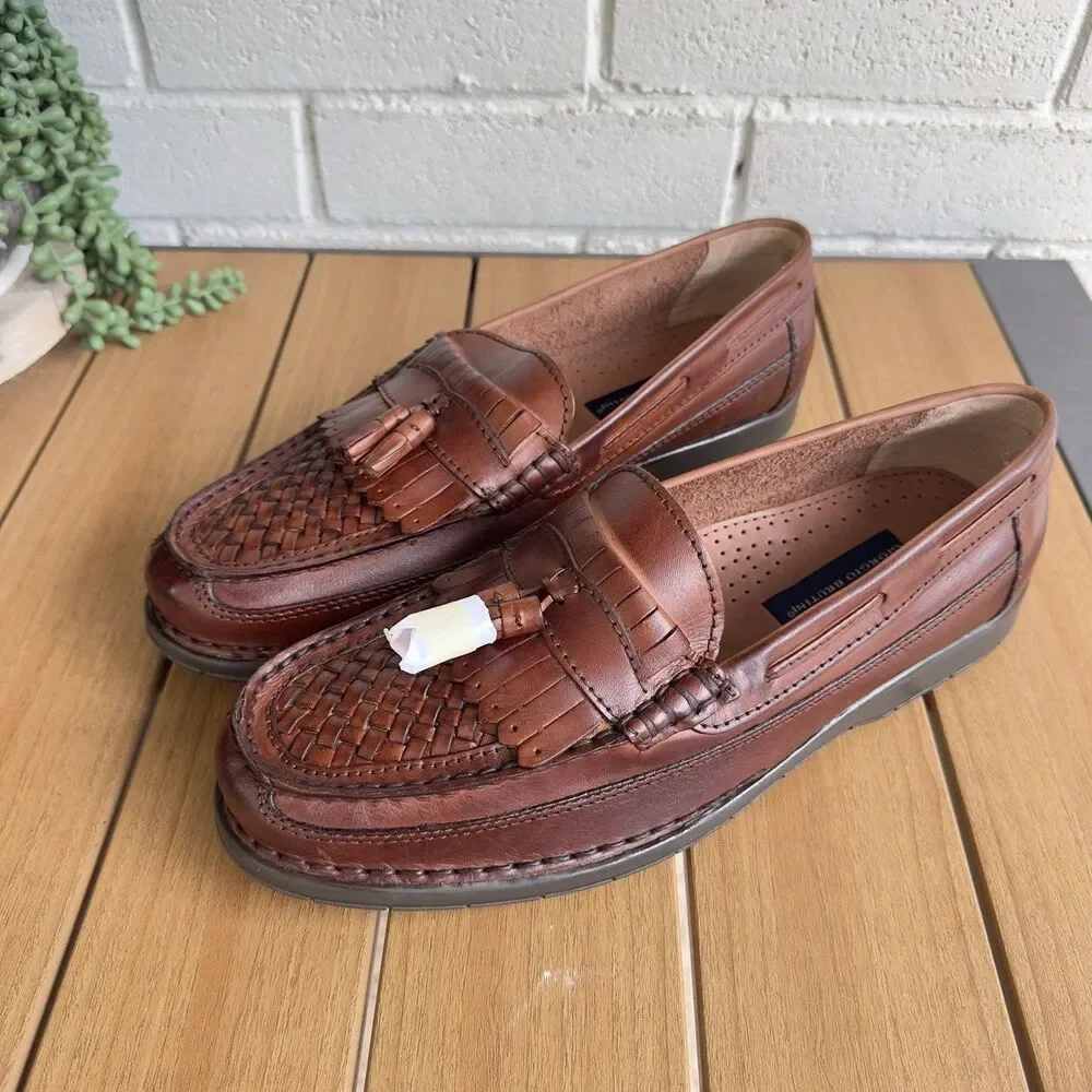 Giorgio Brutini Ben Brown Men’s 13 M Leather Woven Tassel Loafers Shoes New